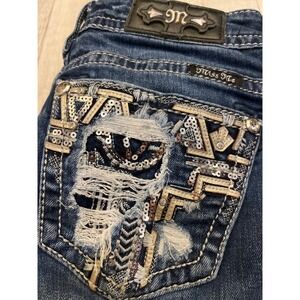 Miss Me Signature Boot Distressed Sequin Pocket Jeans JP8750B3 DK 481 Size 29